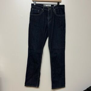 Buckle BKE Mens Ryan Relaxed Straight Dark Blue Jeans Thick Stitch 32L 32x34 EUC